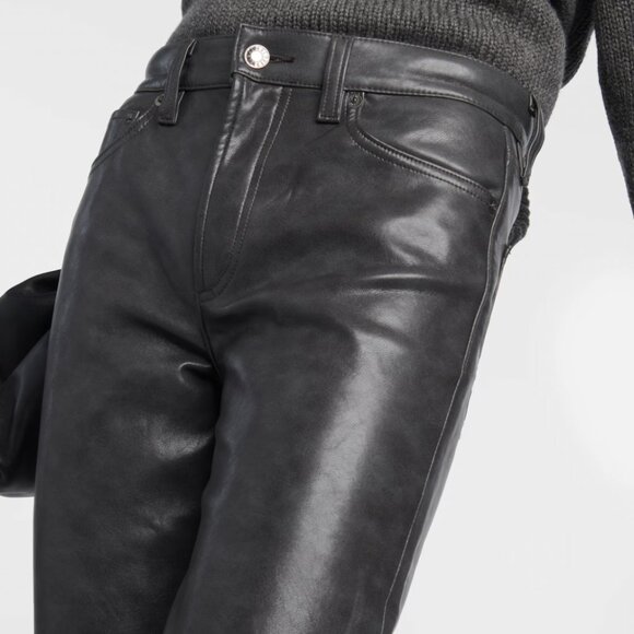 NWT AGOLDE Sloane Leather Pants in Smoke | Size 28 - Picture 6 of 8